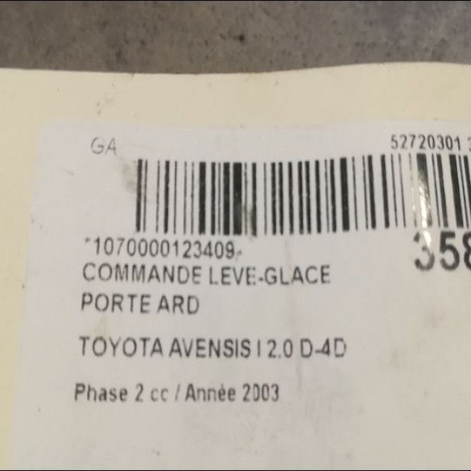 Commande leve-glace porte arrière droite occasion TOYOTA AVENSIS I Phase 2 09-2000->05-2003 2.0 D-4D 8481005050 3