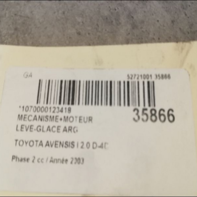 Mecanisme+moteur leve-glace arg occasion TOYOTA AVENSIS I Phase 2 09-2000->05-2003 2.0 D-4D 6984005100 3