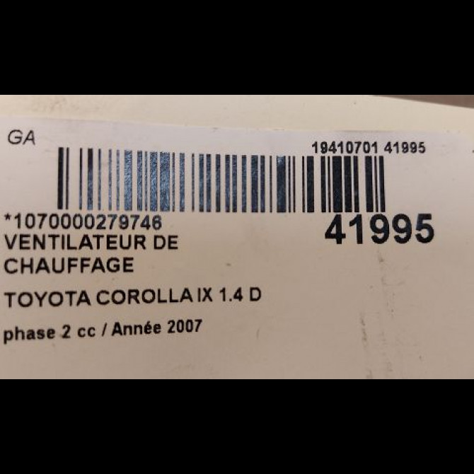 Ventilateur de chauffage occasion TOYOTA COROLLA IX phase 2 07-2004->08-2007 1.4 D 90ch 8710302080 3