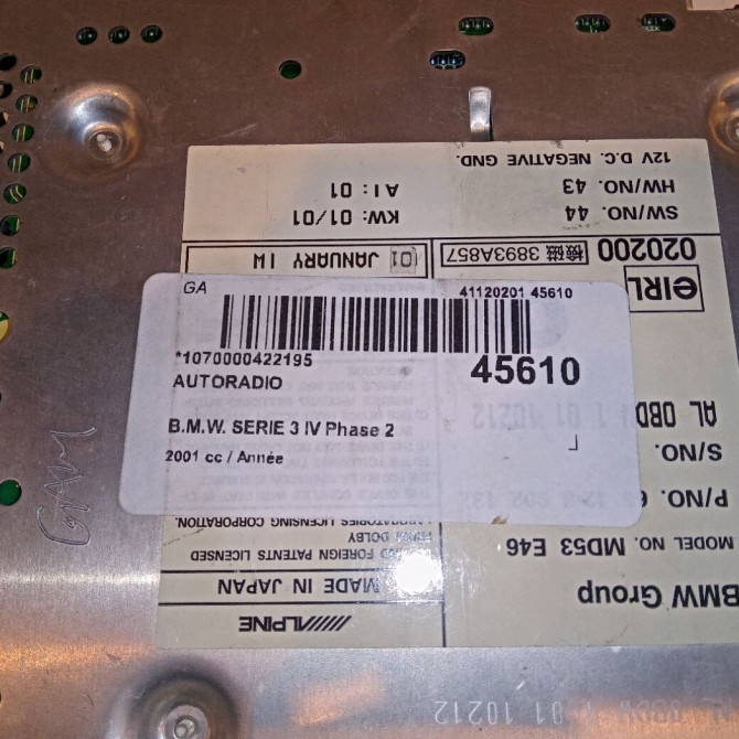 Autoradio occasion B.M.W. SERIE 3 IV Phase 2 09-2001->03-2005 65126961217 3