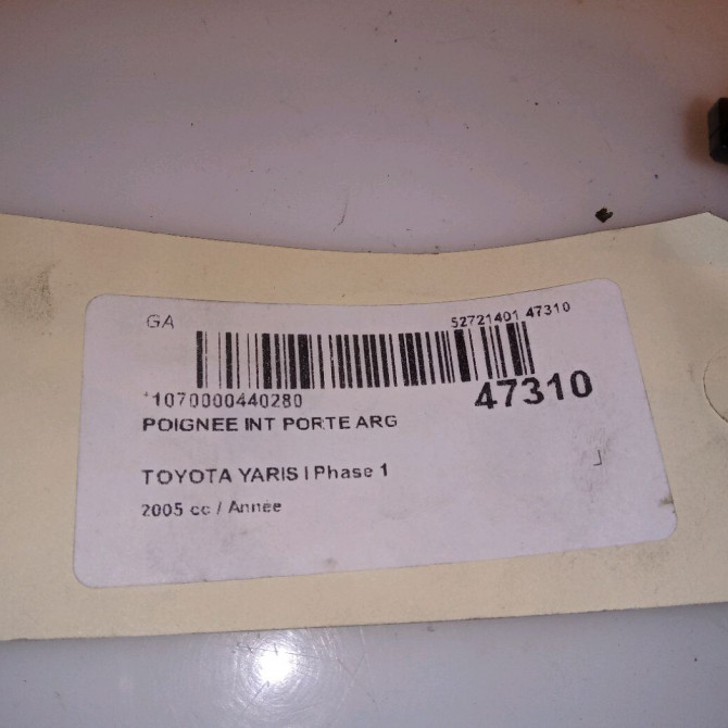Poignee int porte arg occasion TOYOTA YARIS I Phase 1 04-1999->03-2003 692060D030B2 4