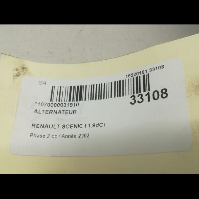 Alternateur occasion RENAULT SCENIC I Phase 2 08-1999->06-2003 1.9dCi Pack Clim 8200205612 5