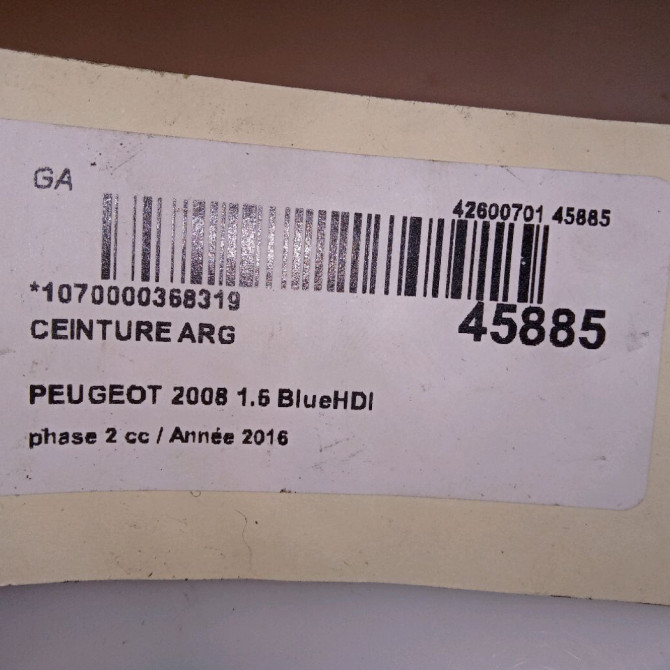 Ceinture arrière gauche occasion PEUGEOT 2008 Phase 1 04-1995->04-1999 1.6 BlueHDI 120ch 96781657XY 4