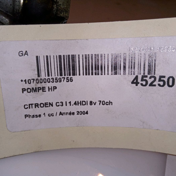 Pompe hp occasion CITROEN C3 I Phase 1 04-2002->10-2005 1.4HDI 8v 70ch 1920EP 5