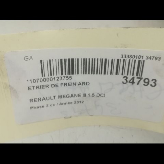 Etrier de frein arrière droit occasion RENAULT MEGANE III Phase 2 01-2012->06-2014 1.5 DCI 110ch 440018805R 3