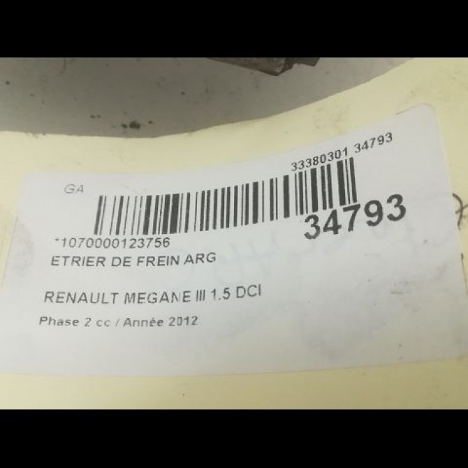 Etrier de frein arrière gauche occasion RENAULT MEGANE III Phase 2 01-2012->06-2014 1.5 DCI 110ch 440119651R 3