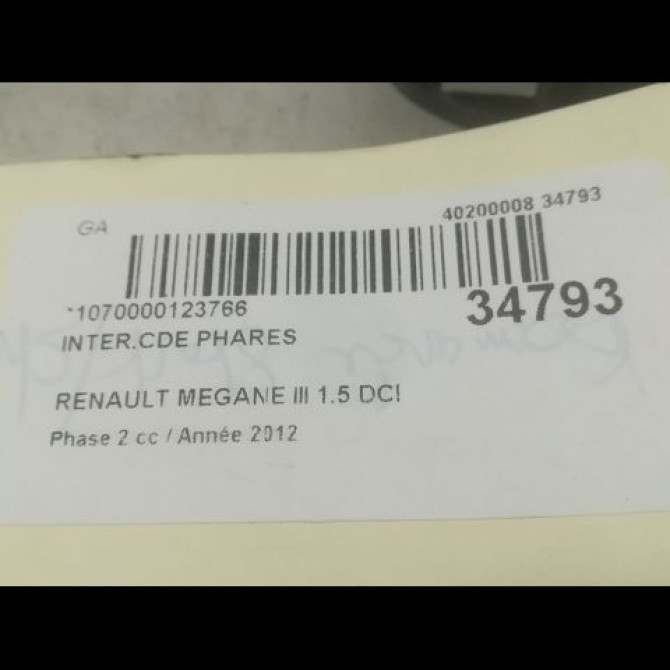 Interrupteur commande de phares occasion RENAULT MEGANE III Phase 2 01-2012->06-2014 1.5 DCI 110ch 255670019R 3