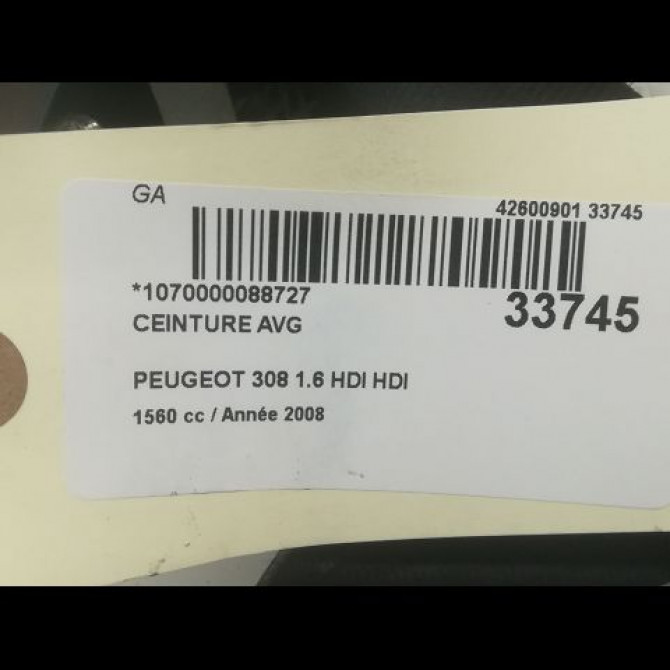 Ceinture avant gauche occasion PEUGEOT 308 I Phase 1 09-2007->03-2011 1.6 HDI 16v 90ch BLUE LION 8975J7 5