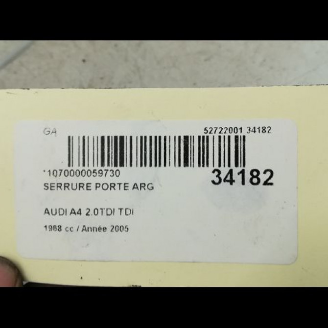 Serrure porte arg occasion AUDI A4 II Phase 2 09-2004->04-2008 2.0 TDi 140ch 8E0839015C 5