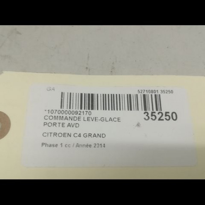 Commande lève-glace porte avant droite occasion CITROEN C4 GRAND PICASSO II Phase 1 04-2013->... 1.6 e-HDi 115ch 96762292ZD 3
