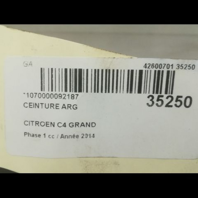 Ceinture arrière gauche occasion CITROEN C4 GRAND PICASSO II Phase 1 04-2013->... 1.6 e-HDi 115ch 96771180XX 4