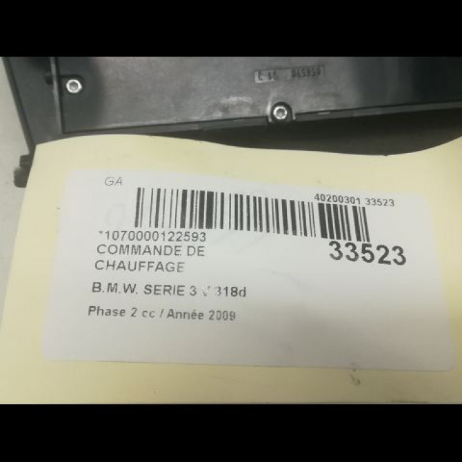 Commande de chauffage occasion B.M.W. SERIE 3 V Phase 2 09-2008->12-2011 318d 64119313738 3