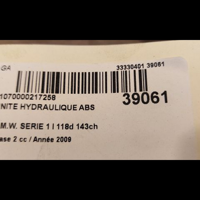 Unité hydraulique ABS occasion B.M.W. SERIE 1 I Phase 2 01-2007->07-2011 118d 143ch 34512460468 3