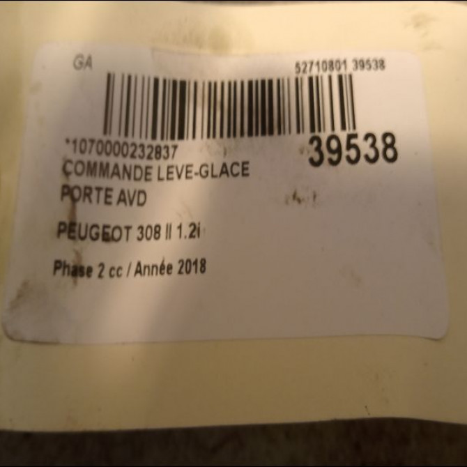 Commande lève-glace porte avant droite occasion PEUGEOT 308 II 308 II Phase 2 2017-04-01-> 1.2i PureTech 130ch 96762292ZD 2