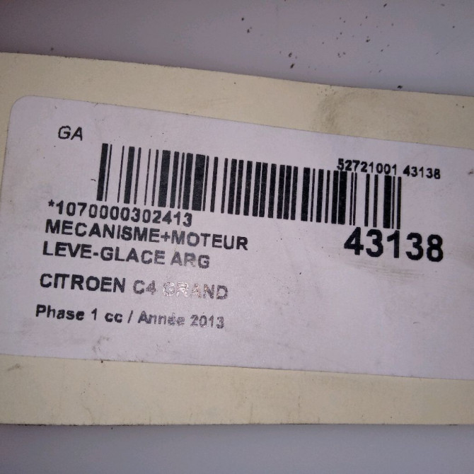 Mecanisme+moteur leve-glace arg occasion CITROEN C4 GRAND PICASSO II Phase 1 04-2013->... 1.6 e-HDi 115ch 9826076580 4