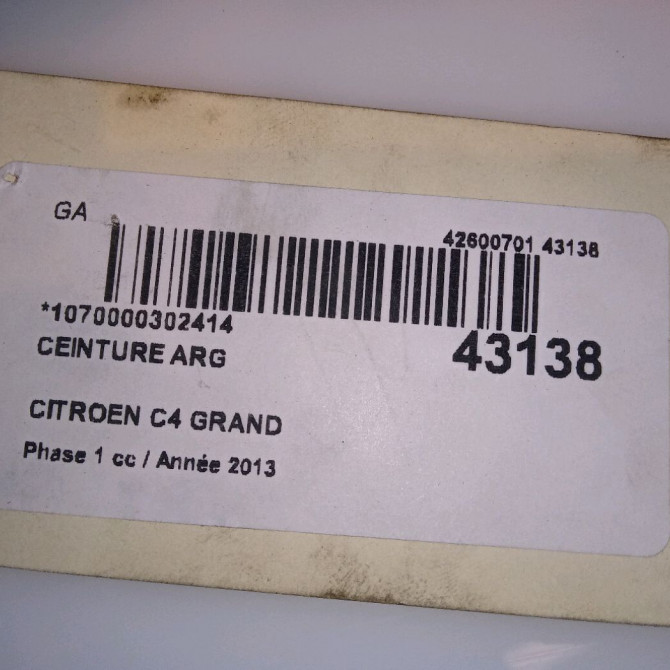 Ceinture arrière gauche occasion CITROEN C4 GRAND PICASSO II Phase 1 04-2013->... 1.6 e-HDi 115ch 96771180XX 4