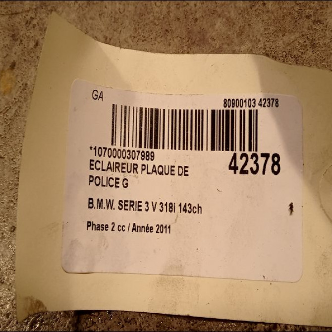 Eclaireur plaque de police g occasion B.M.W. SERIE 3 V Phase 2 09-2008->12-2011 318i 143ch 63267193293 2