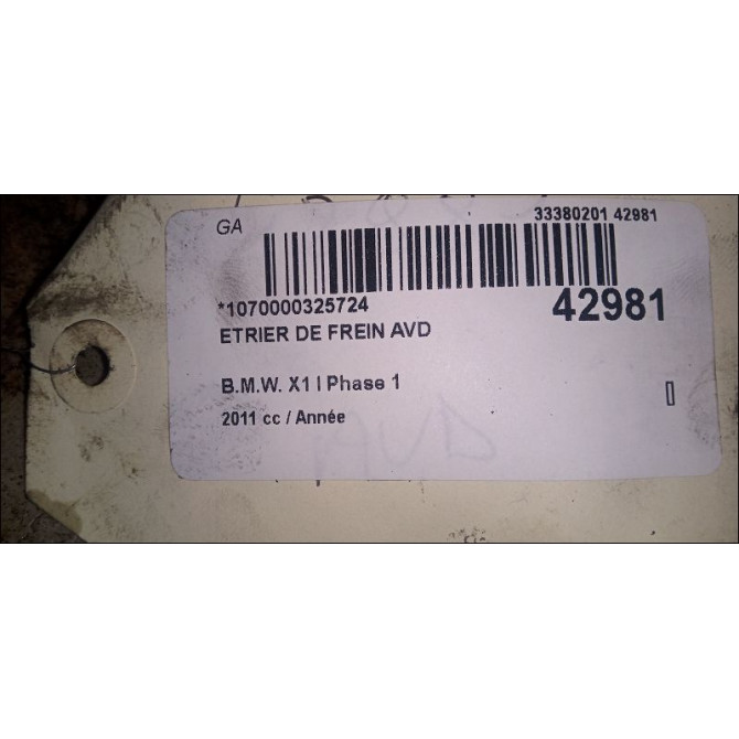 Etrier de frein avant droit occasion B.M.W. X1 I Phase 1 07-2009->05-2012 34116778146 2