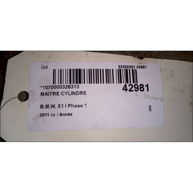 Maitre cylindre occasion B.M.W. X1 I Phase 1 07-2009->05-2012 34336785664 3