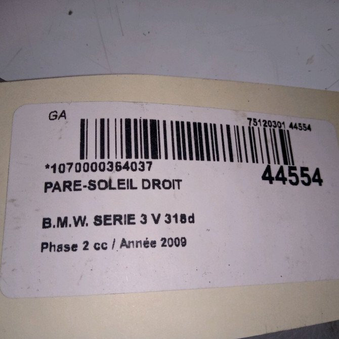 Pare-soleil droit occasion B.M.W. SERIE 3 V Phase 2 09-2008->12-2011 318d 51166981650 4