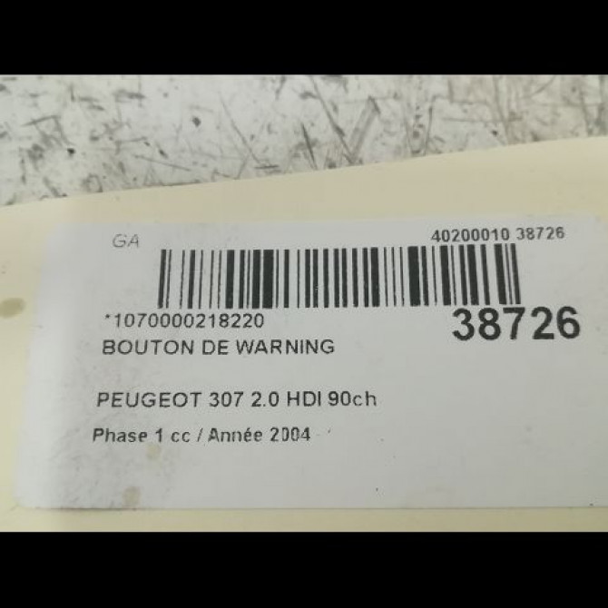 Bouton de warning occasion PEUGEOT 307 Phase 1 04-2001->06-2005 2.0 HDI 90ch 6554J7 3