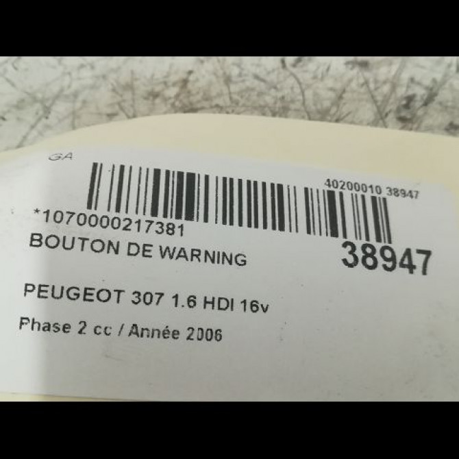Bouton de warning occasion PEUGEOT 307 Phase 2 06-2005->03-2008 1.6 HDI 16v 90ch 6554J7 3