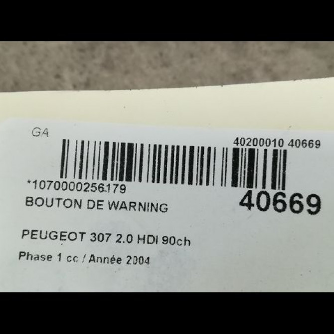 Bouton de warning occasion PEUGEOT 307 Phase 1 04-2001->06-2005 2.0 HDI 90ch 6554J7 2