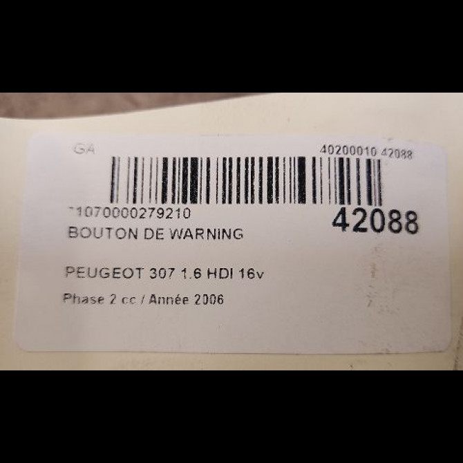 Bouton de warning occasion PEUGEOT 307 Phase 2 06-2005->03-2008 1.6 HDI 16v 90ch 6554J7 3