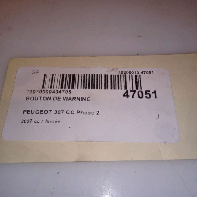 Bouton de warning occasion PEUGEOT 307 CC Phase 2 06-2005->06-2008 6554J7 4