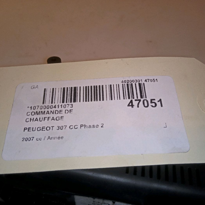Commande de chauffage occasion PEUGEOT 307 CC Phase 2 06-2005->06-2008 4