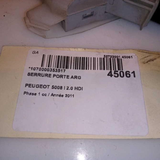 Serrure porte arg occasion PEUGEOT 5008 I Phase 1 11-2009->12-2013 2.0 HDI 150ch 9800624280 4