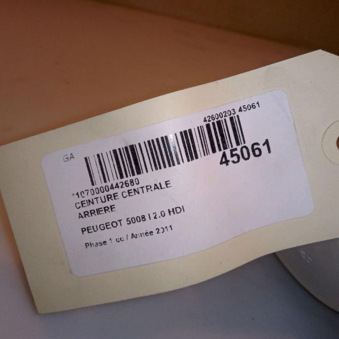 Ceinture centrale arriere occasion PEUGEOT 5008 I Phase 1 11-2009->12-2013 2.0 HDI 150ch 8975SJ 4