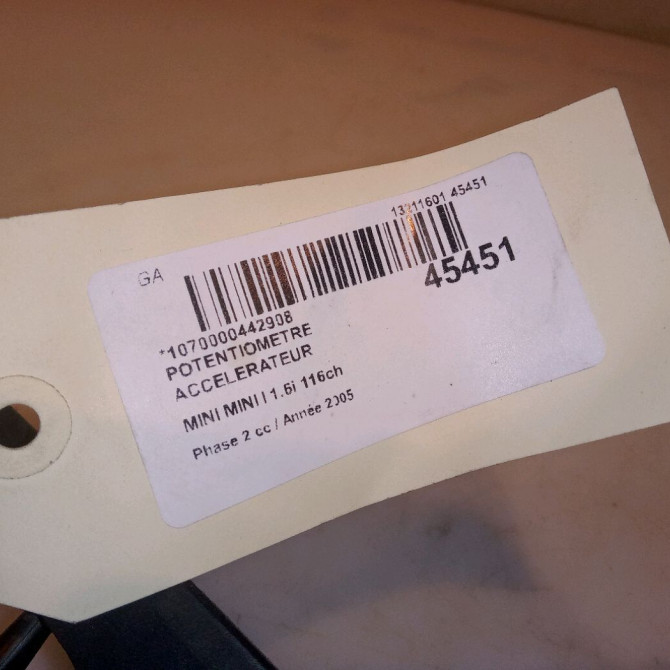 Potentiometre accelerateur occasion MINI MINI I Phase 2 07-2004->09-2006 1.6i 116ch 4