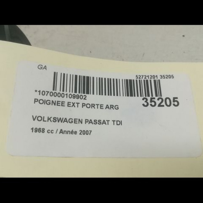 Poignee ext porte arg occasion VOLKSWAGEN PASSAT V Phase 1 03-2005->10-2010 2.0 TDI 140ch 3C0837205GRU 3