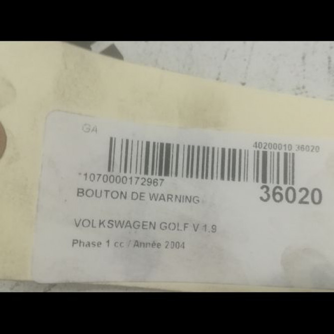 Bouton de warning occasion VOLKSWAGEN GOLF V Phase 1 11-2003->10-2008 1.9 TDI 90ch 1K0953509A 2