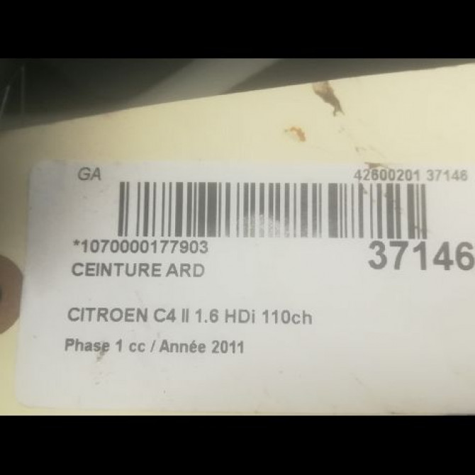 Ceinture arrière droite occasion CITROEN C4 II Phase 1 10-2010->01-2015 1.6 HDi 110ch 8976C2 4