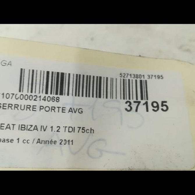 Serrure porte avg occasion SEAT IBIZA IV Phase 1 05-2008->01-2012 1.2 TDI 75ch 5N1837015M 3