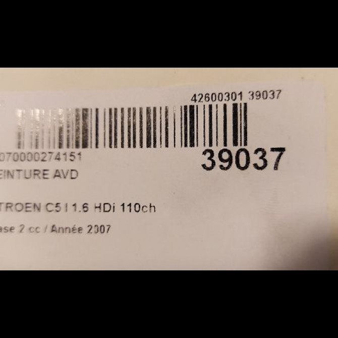 Ceinture avant droite occasion CITROEN C5 I Phase 2 09-2004->06-2008 1.6 HDi 110ch 8974Y8 5