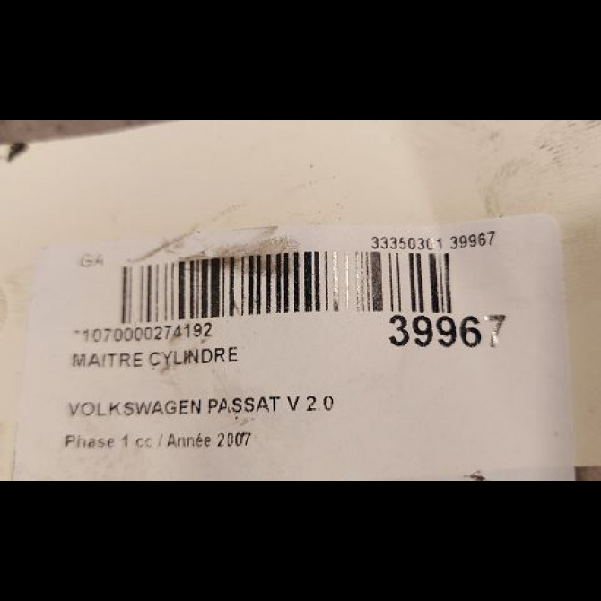Maitre cylindre occasion VOLKSWAGEN PASSAT V Phase 1 03-2005->10-2010 2.0 TDI 16v 140ch 3C1614019JREP 2