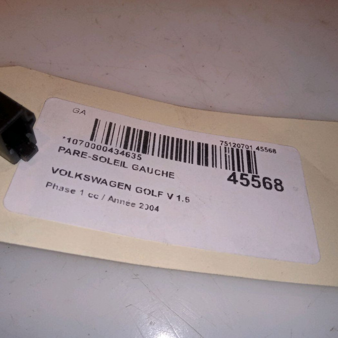 Pare-soleil gauche occasion VOLKSWAGEN GOLF V Phase 1 11-2003->10-2008 1.6 102ch 1K0857551N2F4 5