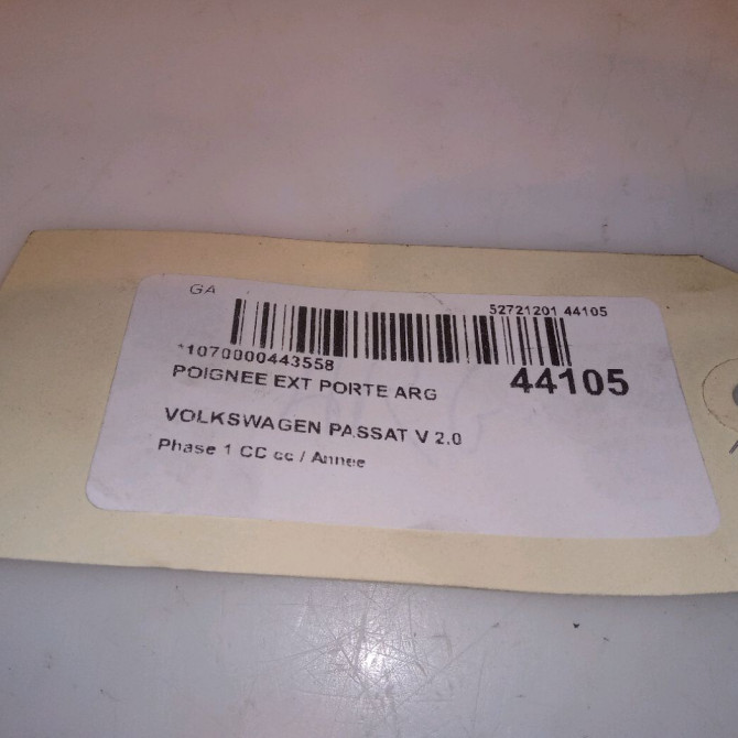 Poignee ext porte arg occasion VOLKSWAGEN PASSAT V Phase 1 04-1995->04-1999 2.0 TDI 140ch 3C0837205GRU 4