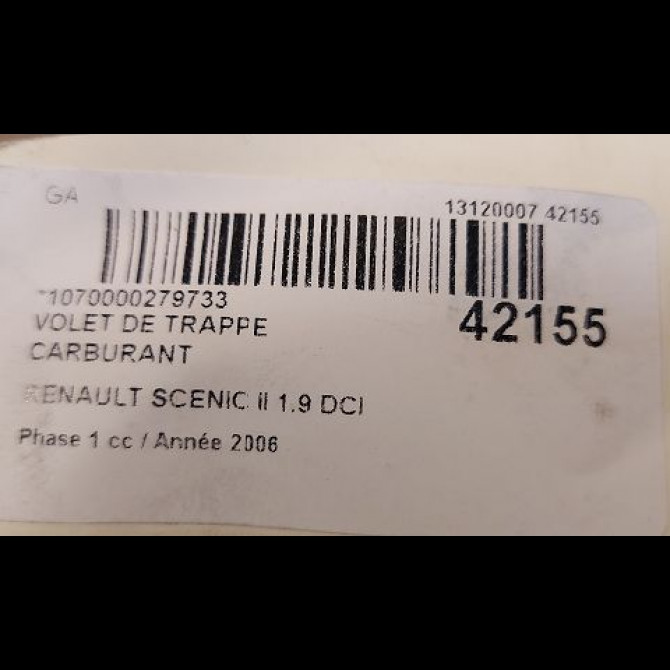 Volet de trappe carburant occasion RENAULT SCENIC II Phase 1 03-2004->09-2006 1.9 DCI 125ch 8200139542 2