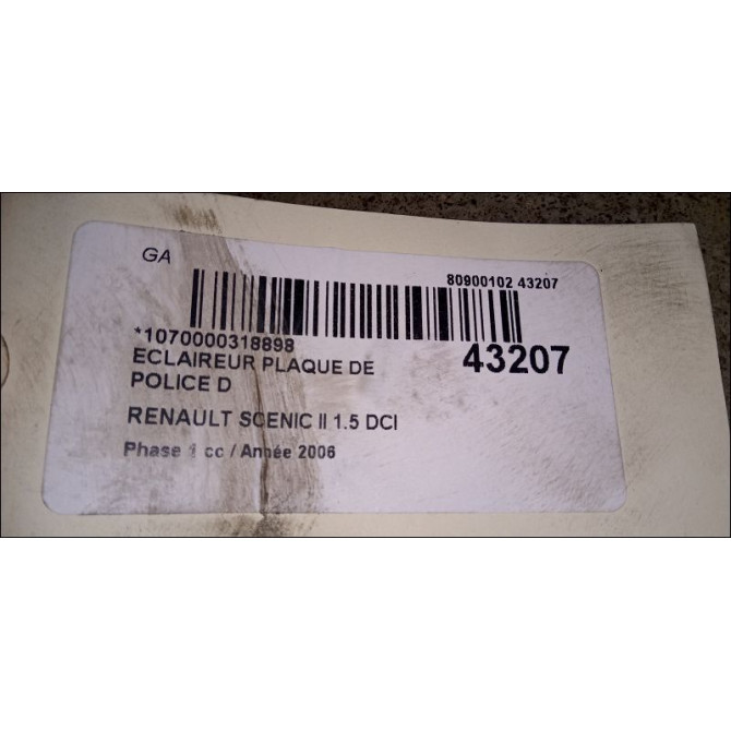 Eclaireur plaque de police d occasion RENAULT SCENIC II Phase 1 03-2004->09-2006 1.5 DCI 105ch 8200013577 2