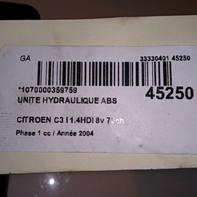 Unité hydraulique ABS occasion CITROEN C3 I Phase 1 04-2002->10-2005 1.4HDI 8v 70ch 4541G4 4