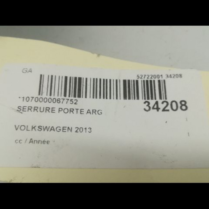 Serrure porte arg occasion VOLKSWAGEN PASSAT VI Phase 1 10-2010->... 2.0 TDI 140ch 3C4839015A 4