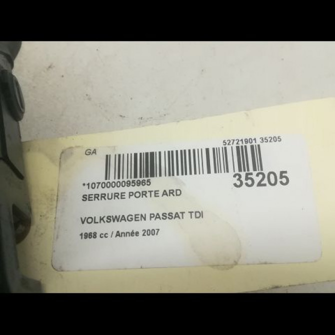 Serrure porte ard occasion VOLKSWAGEN PASSAT V Phase 1 03-2005->10-2010 2.0 TDI 140ch 3C4839016A 5
