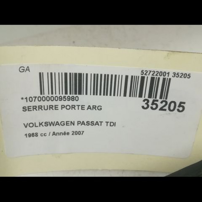 Serrure porte arg occasion VOLKSWAGEN PASSAT V Phase 1 03-2005->10-2010 2.0 TDI 140ch 3C4839015A 5
