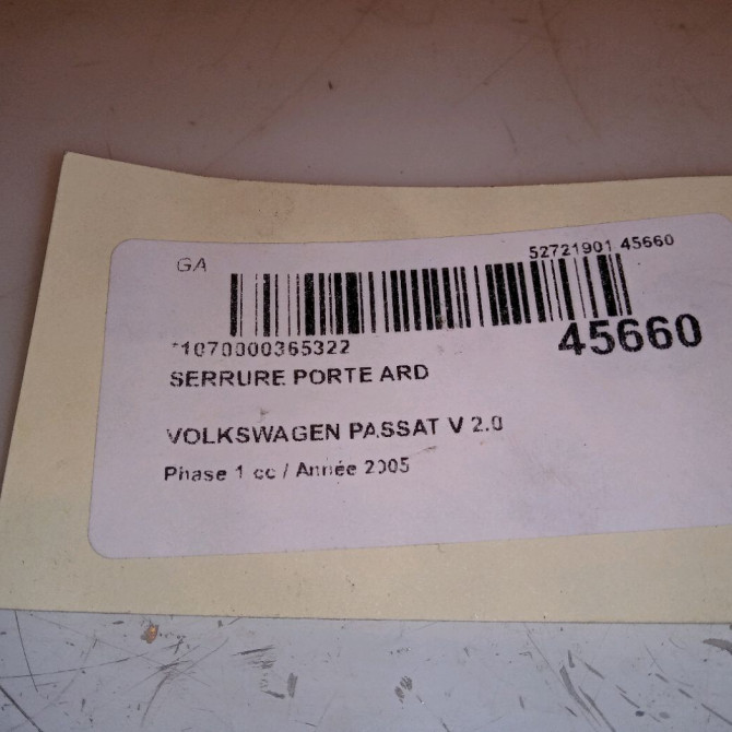 Serrure porte ard occasion VOLKSWAGEN PASSAT V Phase 1 03-2005->10-2010 2.0 TDI 140ch 3C4839016A 4