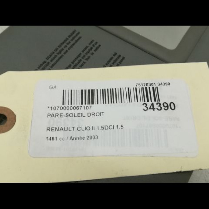 Pare-soleil droit occasion RENAULT CLIO II Phase 2 06-2001->07-2006 1.5 DCI 65ch 8200240038 3