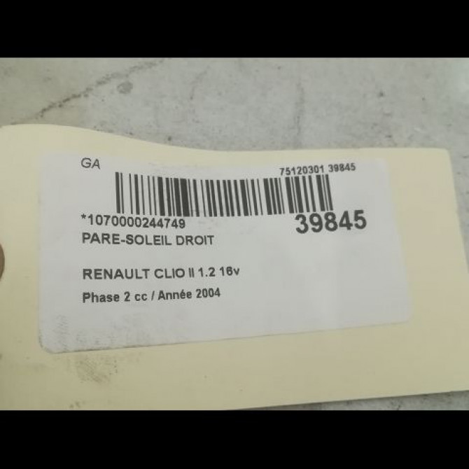 Pare-soleil droit occasion RENAULT CLIO II Phase 2 06-2001->07-2006 1.2 16v 8200240038 3